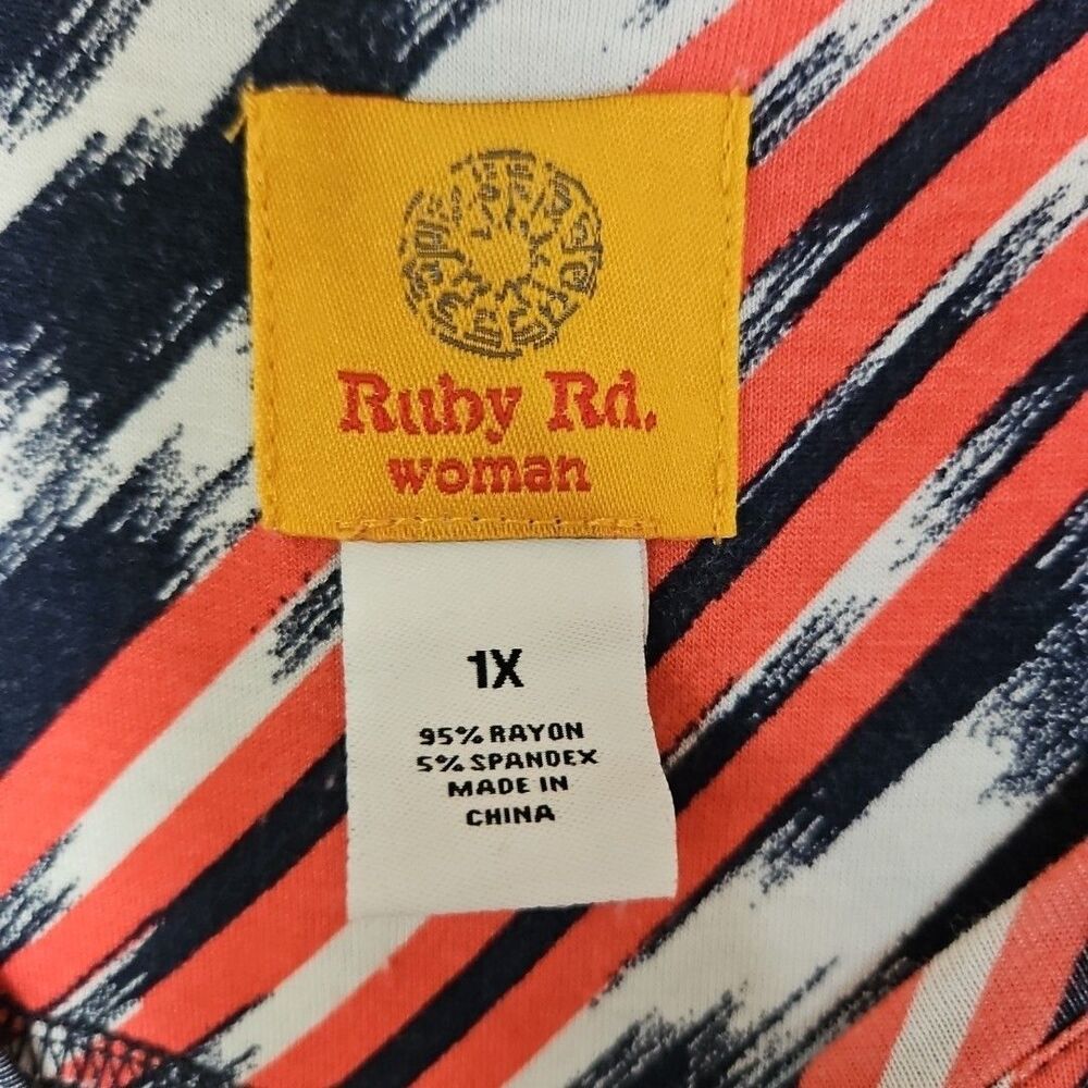 Ruby Rd Asymmetrical Drawstring Top Women's 1X Stripe Ikat Adjustable‎ Ruched - Picture 8 of 10